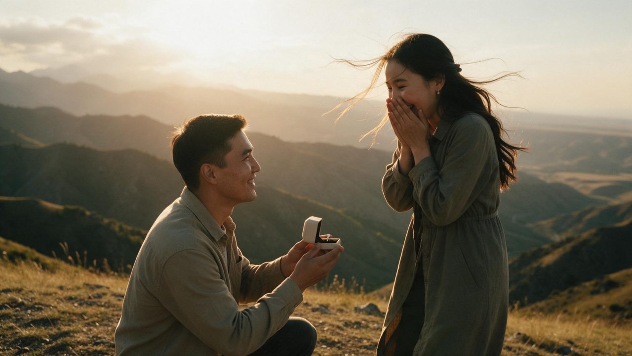 Love Story: предложение на горном плато на закате